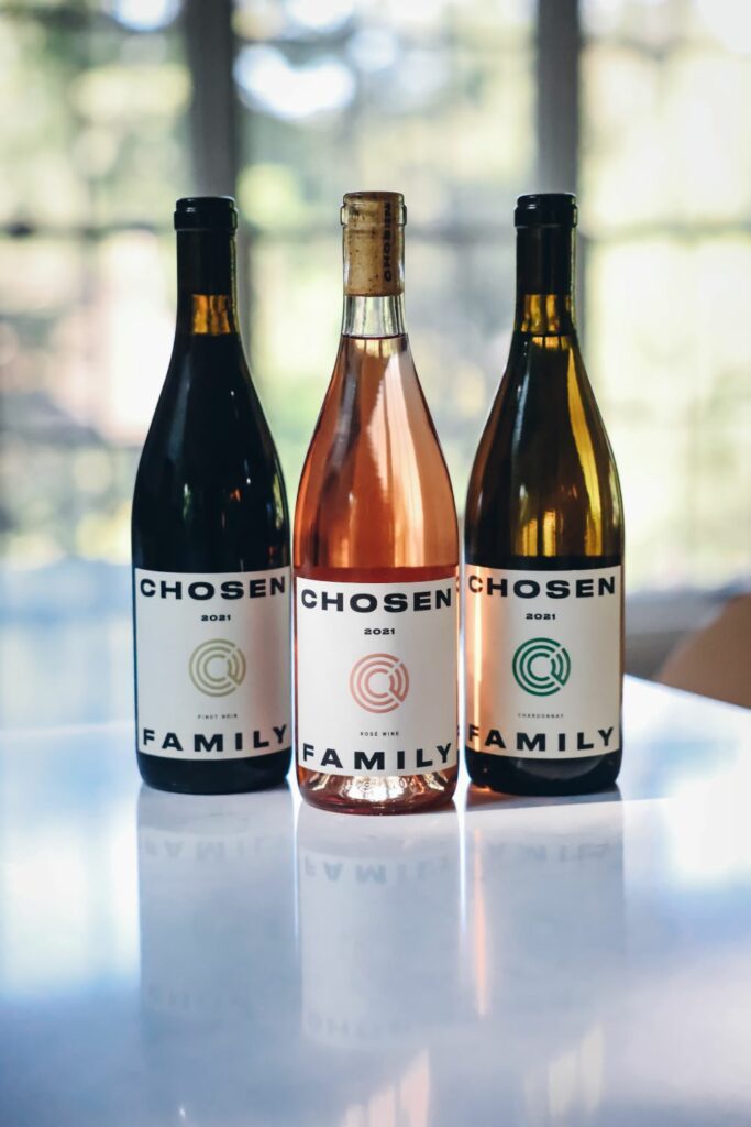 Three bottles of Chosen Family wine